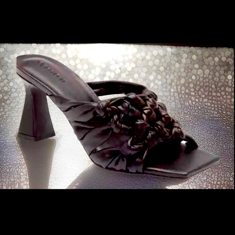 Unique Open Edit Heels Black Quinn Knotted Strappy Open Square Toe Sandal Sz 8.5